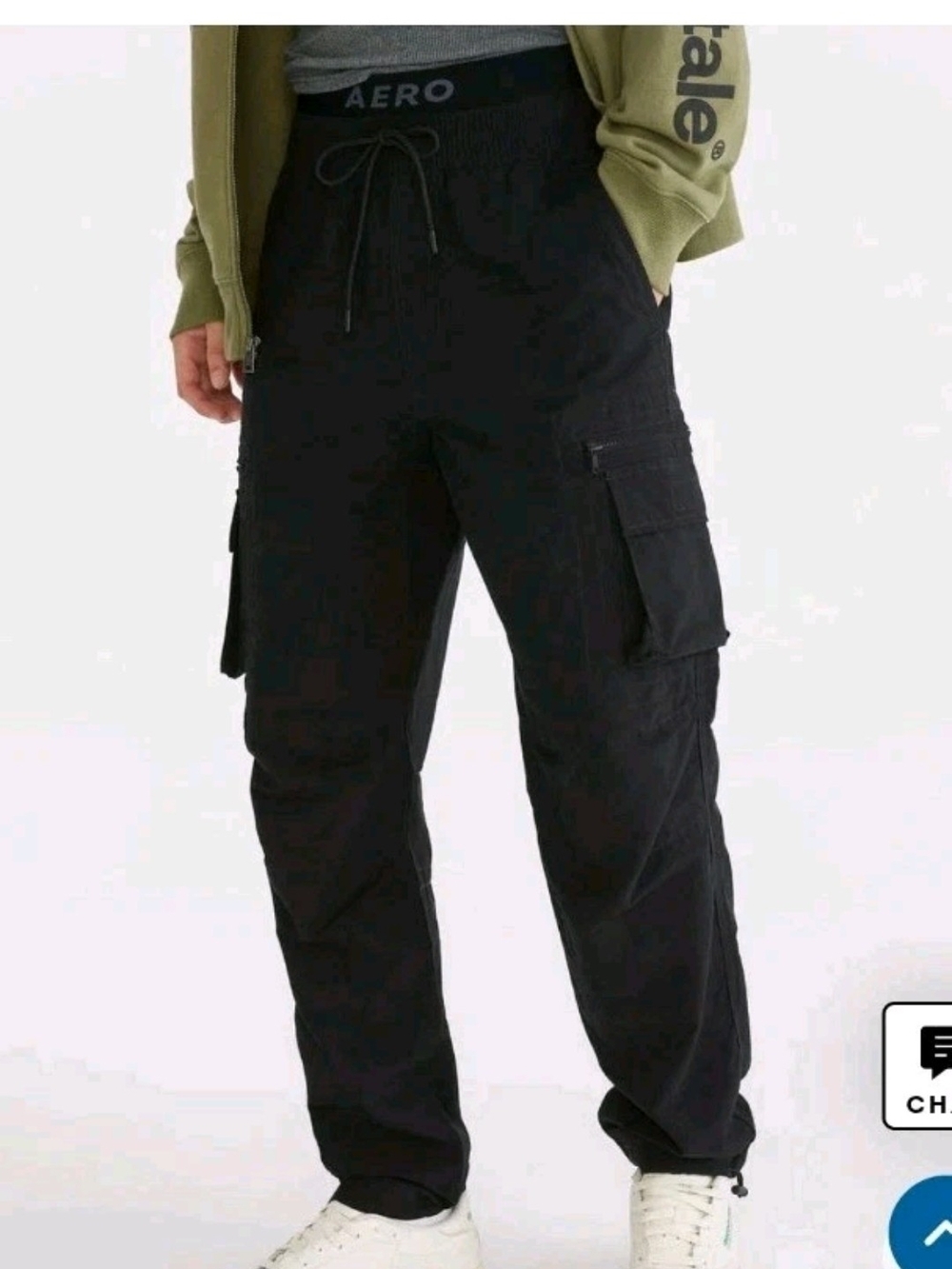 Aeropostale Mens M Black Active Utility Pant Cargo 4097 Elastic Waist Drawstring
